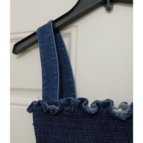 Capulet womens small cropped tube denim top blue ruched - Picture 4 of 7